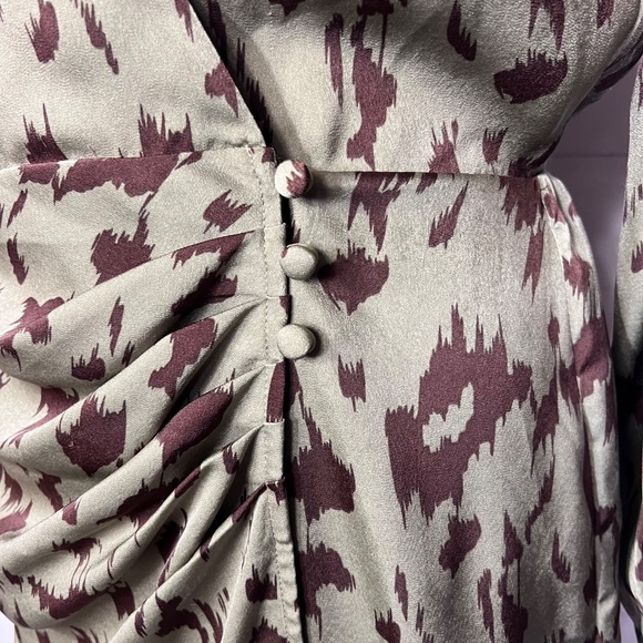 NWOT |•HEARTLOOM•| Brown Camo-like Print Wrap Draped Dress Size Small - Picture 5 of 16